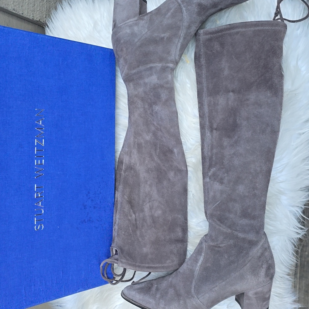 Stuart Weitzman Cleveland Londra Suede Gray Tall Boots 5 - Picture 8 of 16